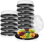 Frcctre 6 Pack 16 inch Plastic Serving Tray with Clear Lid, Heavy Duty Round Large Appetizer Serving Trays Catering Tray Party Platters for Vegetable Catering Picnic