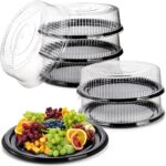 Frcctre 6 Pack 16 inch Plastic Serving Tray with Clear Lid, Heavy Duty Round Large Appetizer Serving Trays Catering Tray Party Platters for Vegetable Catering Picnic - Image 2