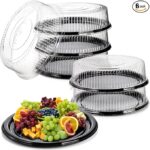 Frcctre 6 Pack 16 inch Plastic Serving Tray with Clear Lid, Heavy Duty Round Large Appetizer Serving Trays Catering Tray Party Platters for Vegetable Catering Picnic - Image 3