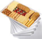 4-Pack Plastic 16″ x 11″ Large White Serving Trays Set – Reusable Serving Platters for Cookie, Appetizer, Charcuterie, Snack, Dessert, Party Food Display – Stackable Kitchen CounterTop Tray, BPA Free
